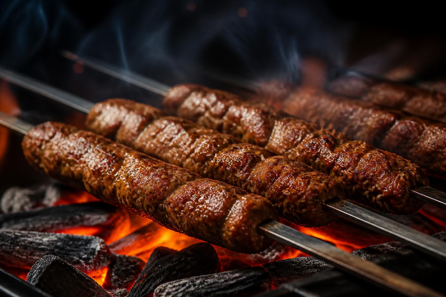 Grilled seekh kebabs on charcoal